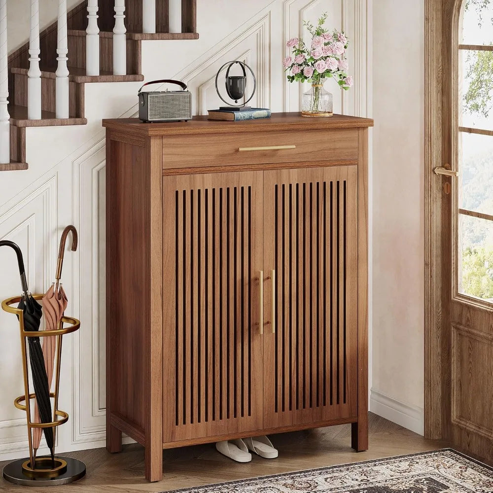 Shoe Cabinet 5-Tier Storage Organizer Louvered Doors Freestanding Rack