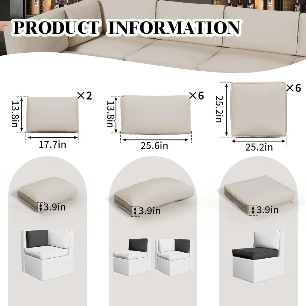 Outdoor Patio Furniture Cushions Waterproof Sofa Couch Replacement Foam 14 Piece