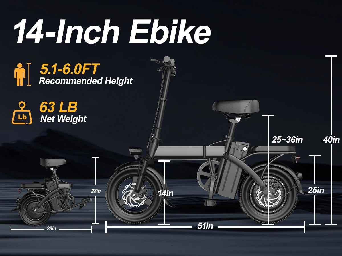 Ljustra Electric Bicycle 20MPH Folding Bike Adults 30 Mile Range