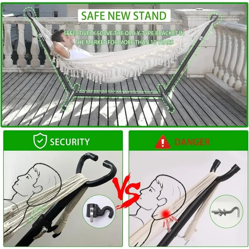 Double Hammock with Stand and Phone Holder for Indoor Outdoor Use