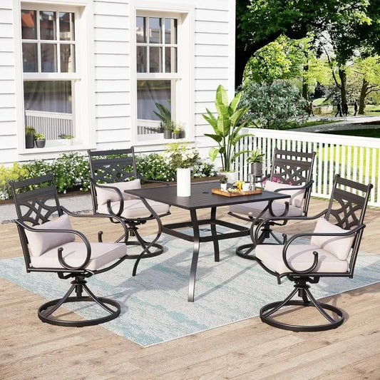 5 Piece Patio Dining Set Swivel Chairs Square Table Outdoor Furniture