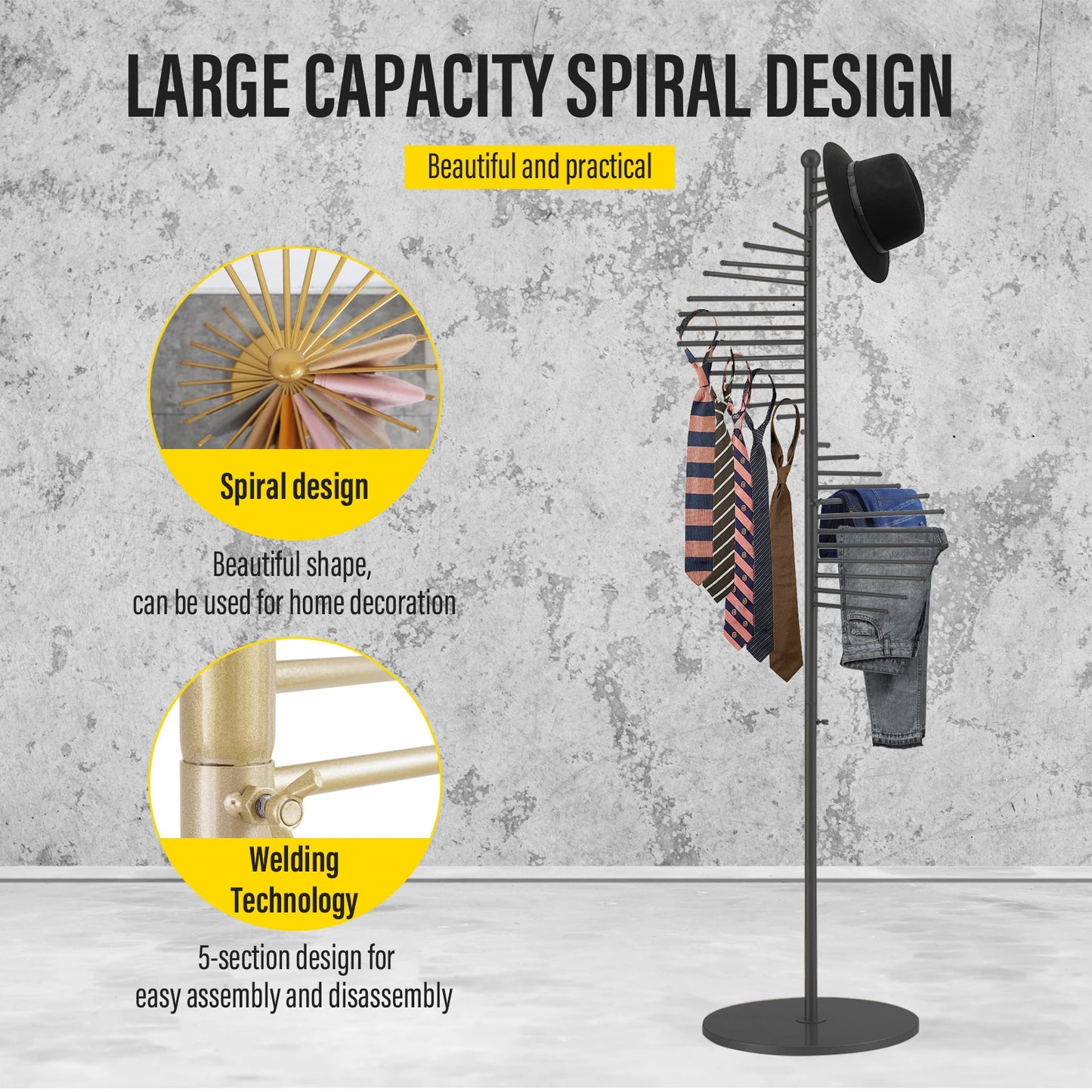 Freestanding Metal Scarf Rack Organizer 30 Rods Spiral Design