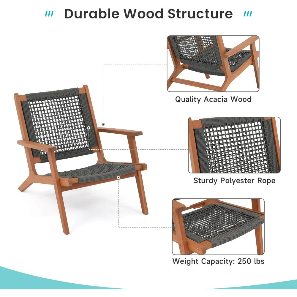 Modern Acacia Wood Lounge Chair Set of 2 Accent Armchair Outdoor Indoor