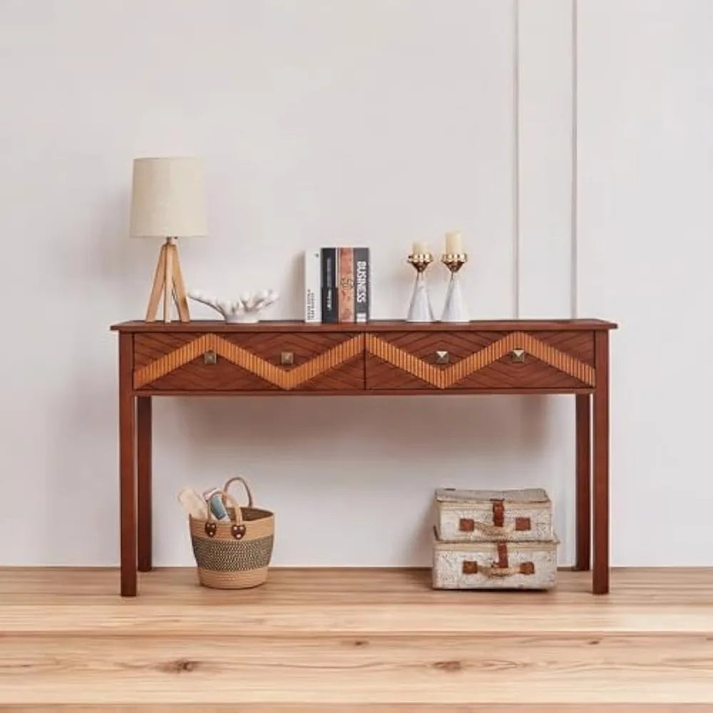 55 Inch Mid Century Modern Console Table with 2 Drawers for Entryway