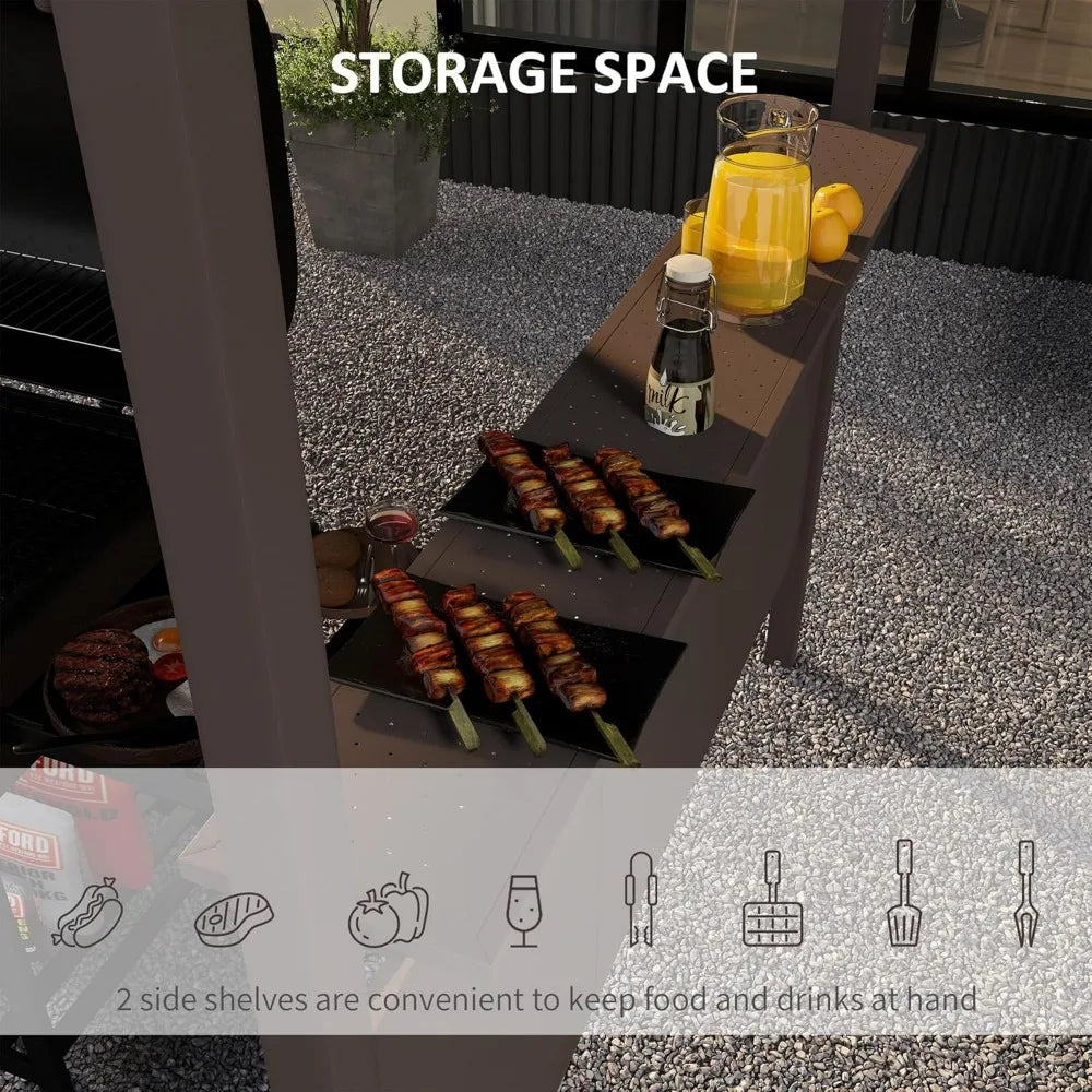 8x5 BBQ Grill Gazebo Outdoor Canopy with Side Shelves and Steel Frame