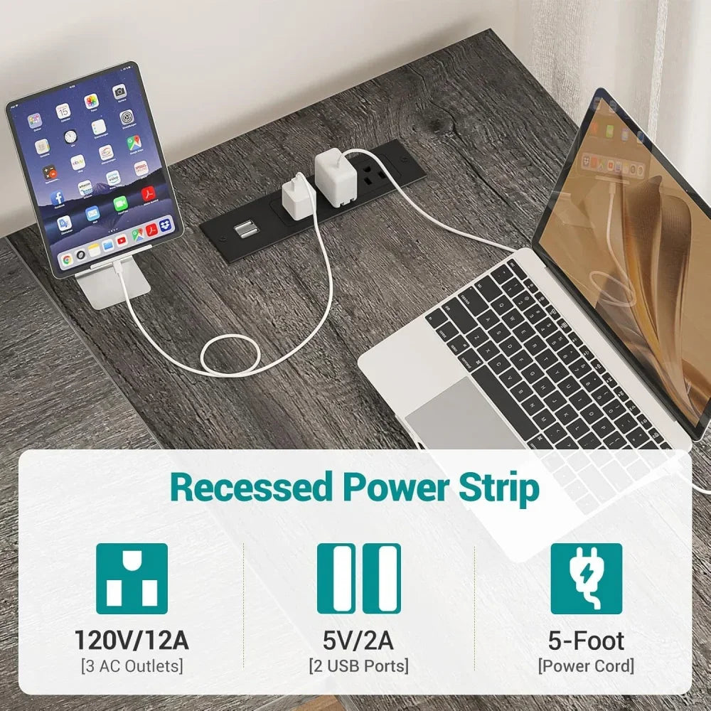 Reversible L Shaped Gaming Desk with USB Ports and Storage Shelf