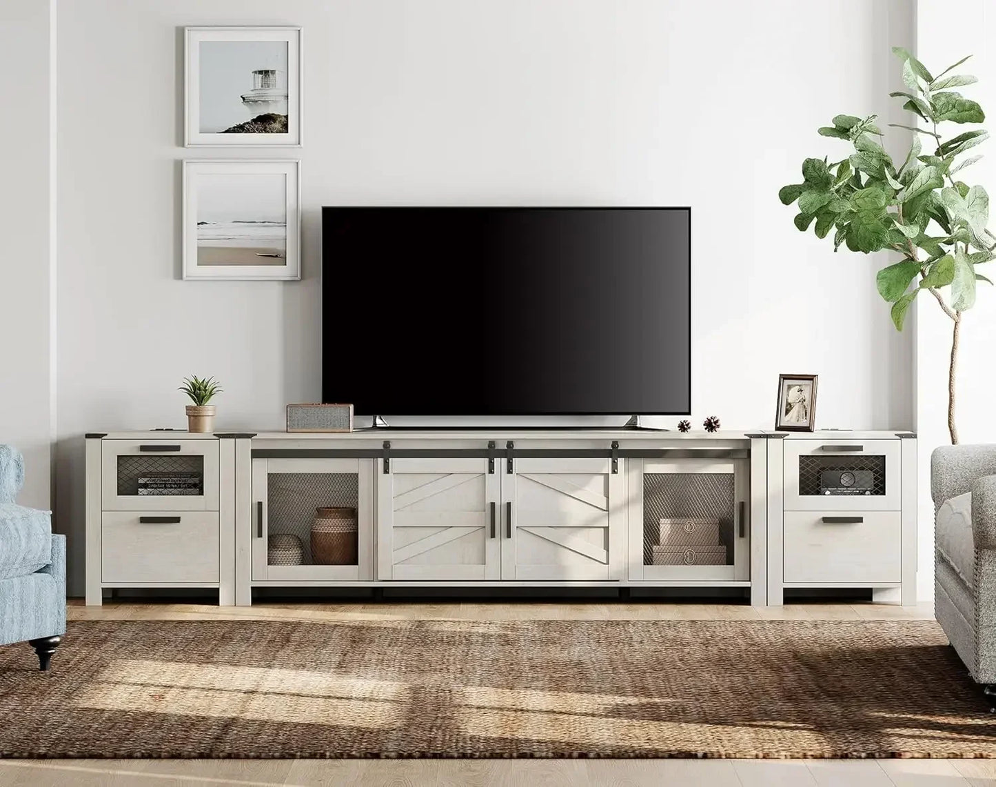 TV Stand Set for 85 inch TV with Charging Station Modern Entertainment Center