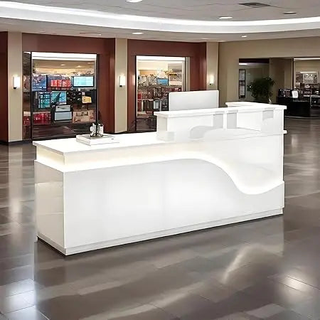 Modern Reception Desk Front Counter with Lockable Drawer Ample Workspace