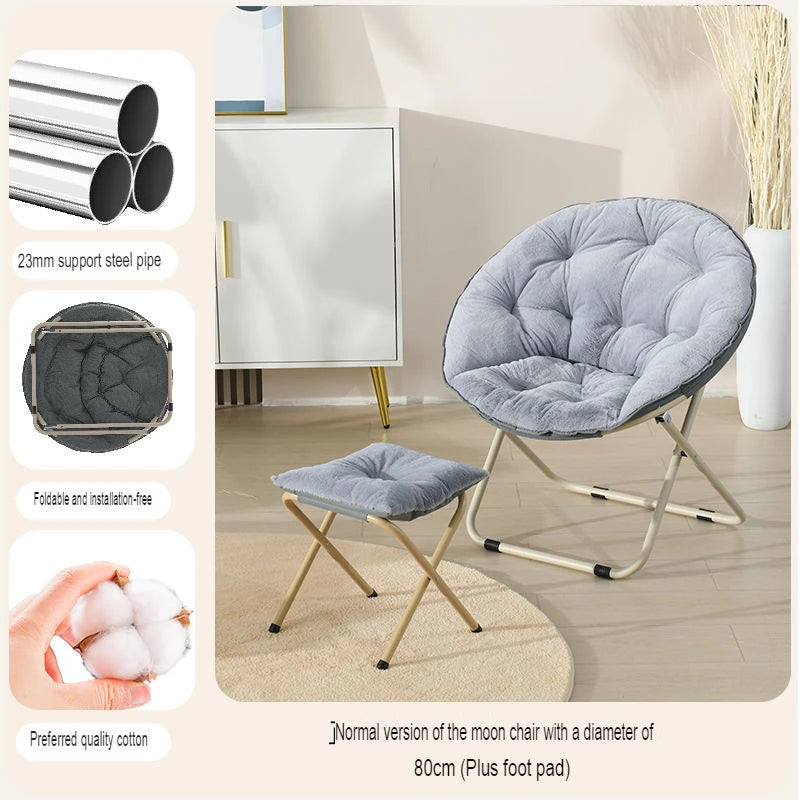 Ljustra Comfortable Faux Fur Saucer Chair Folding Lounge Chair Moon Shape