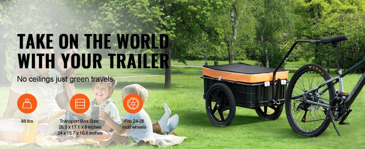Ljustra 88Lbs Bike Cargo Trailer Foldable Bicycle Wagon with 16" Wheels