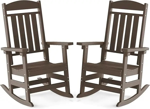 Patio Rocking Chairs Set of 2 HDPE All Weather Outdoor Rockers
