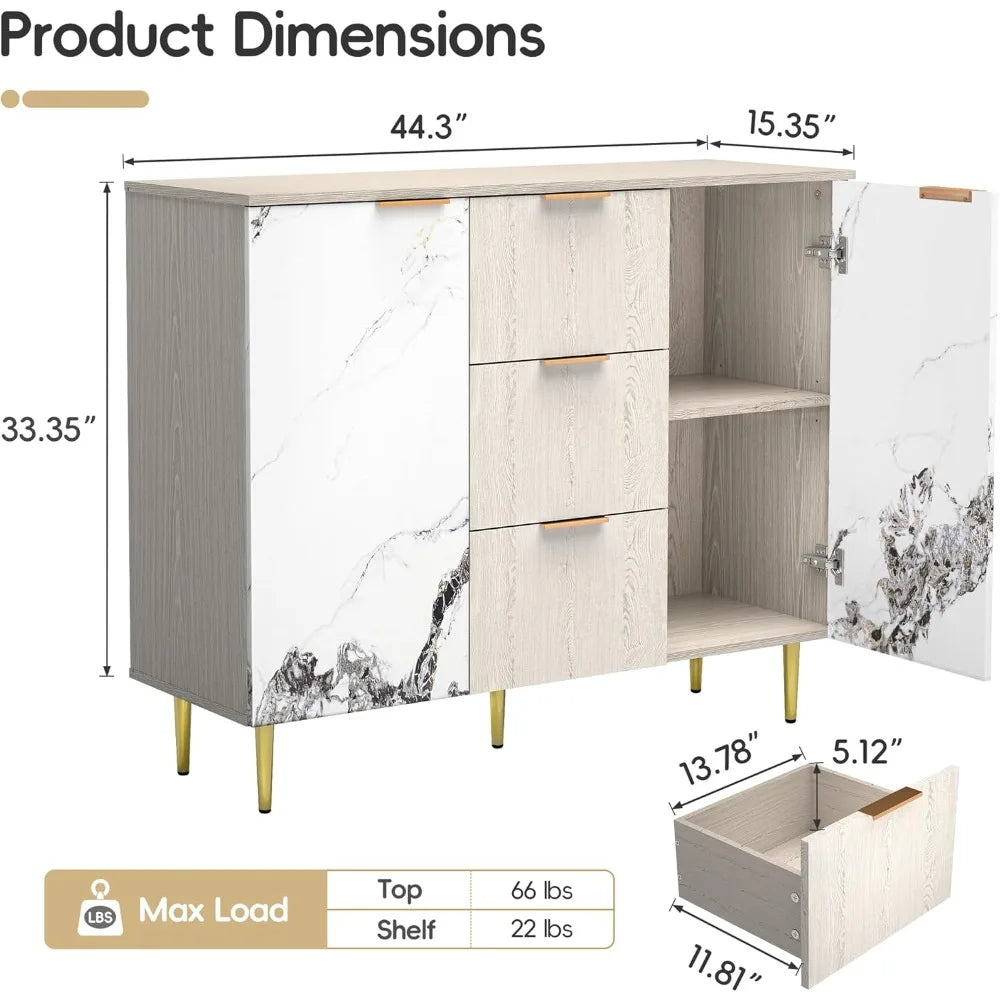 Modern Buffet Sideboard Cabinet Storage with 3 Drawers and 2 Doors