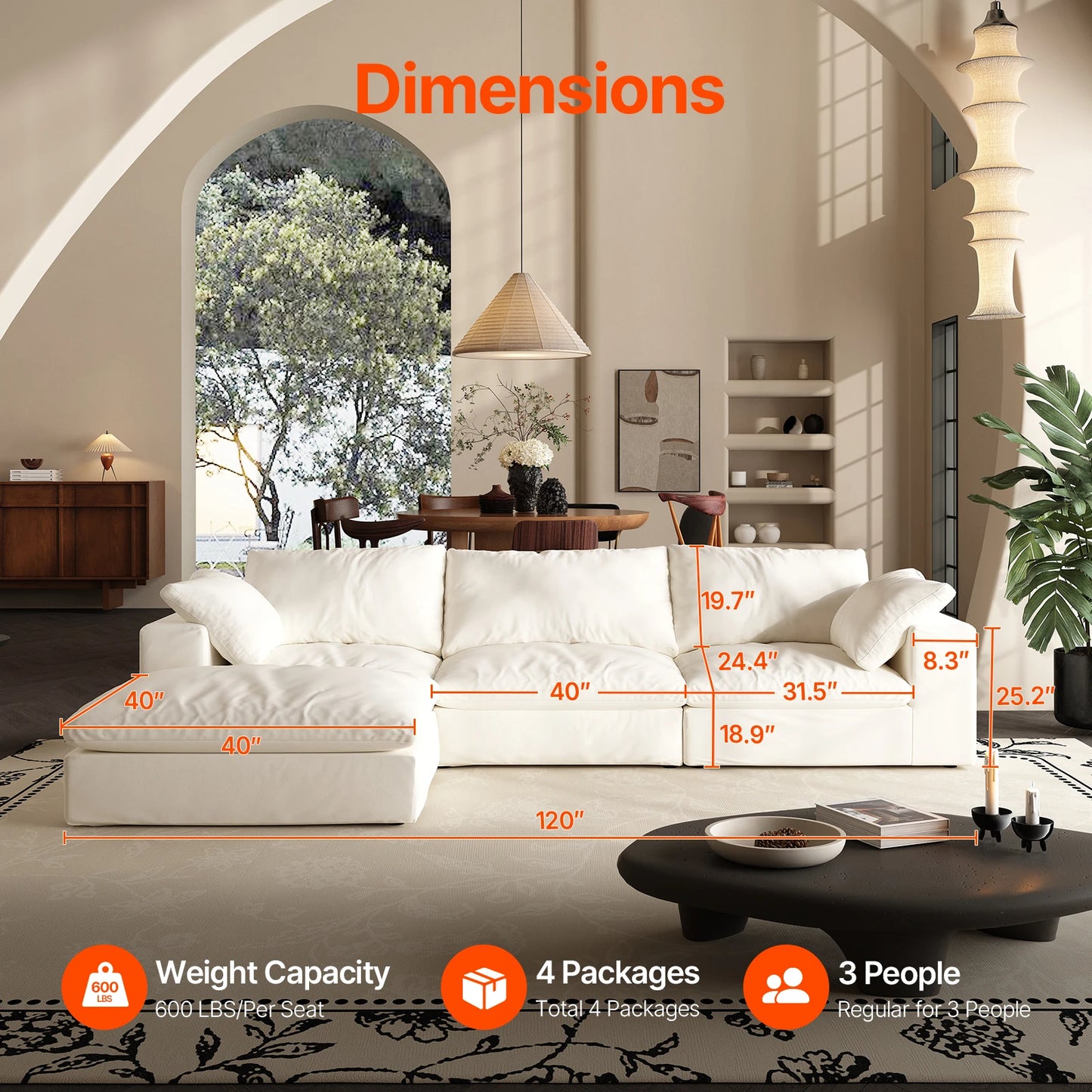 U-Shaped Cloud Couch Down-Filled Modern Modular Sectional Sofa Living Room