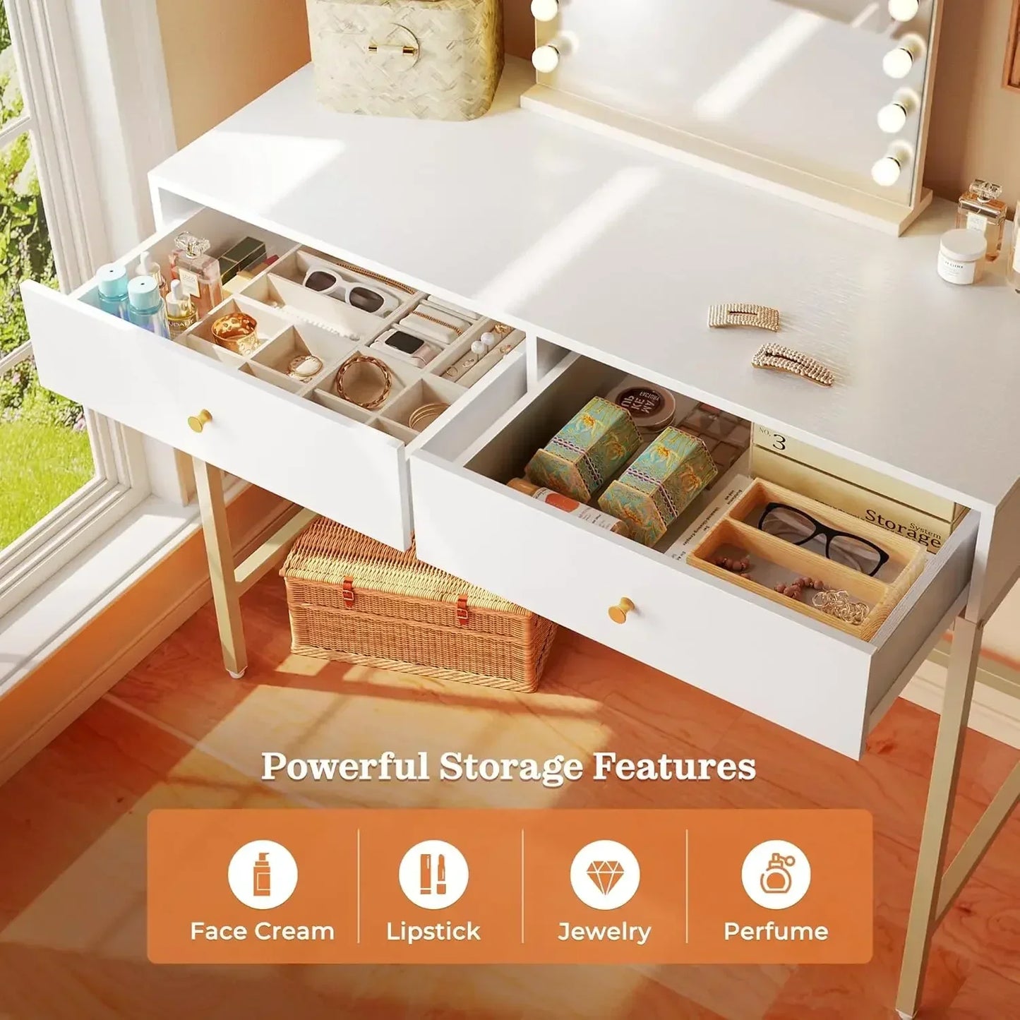 Modern Vanity Desk with Drawers Makeup Computer Desk for Home Office