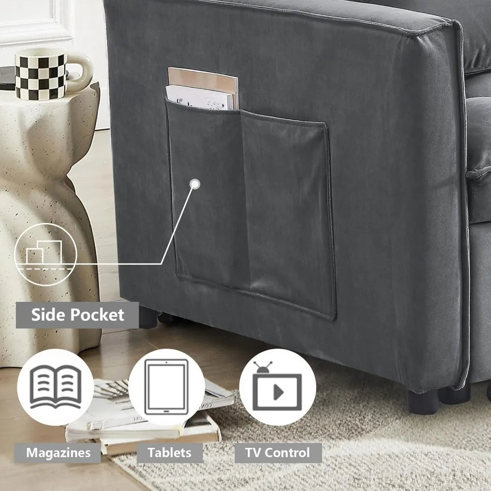 3-in-1 Convertible Sleeper Loveseat Sofa Bed Plush Pull-Out Futon w/ Storage