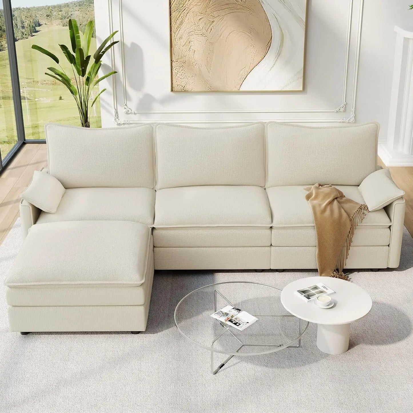 Ljustra 108" Modular Sectional Sofa, Comfy Chenille Cloud Couch, L-Shaped, Beige
