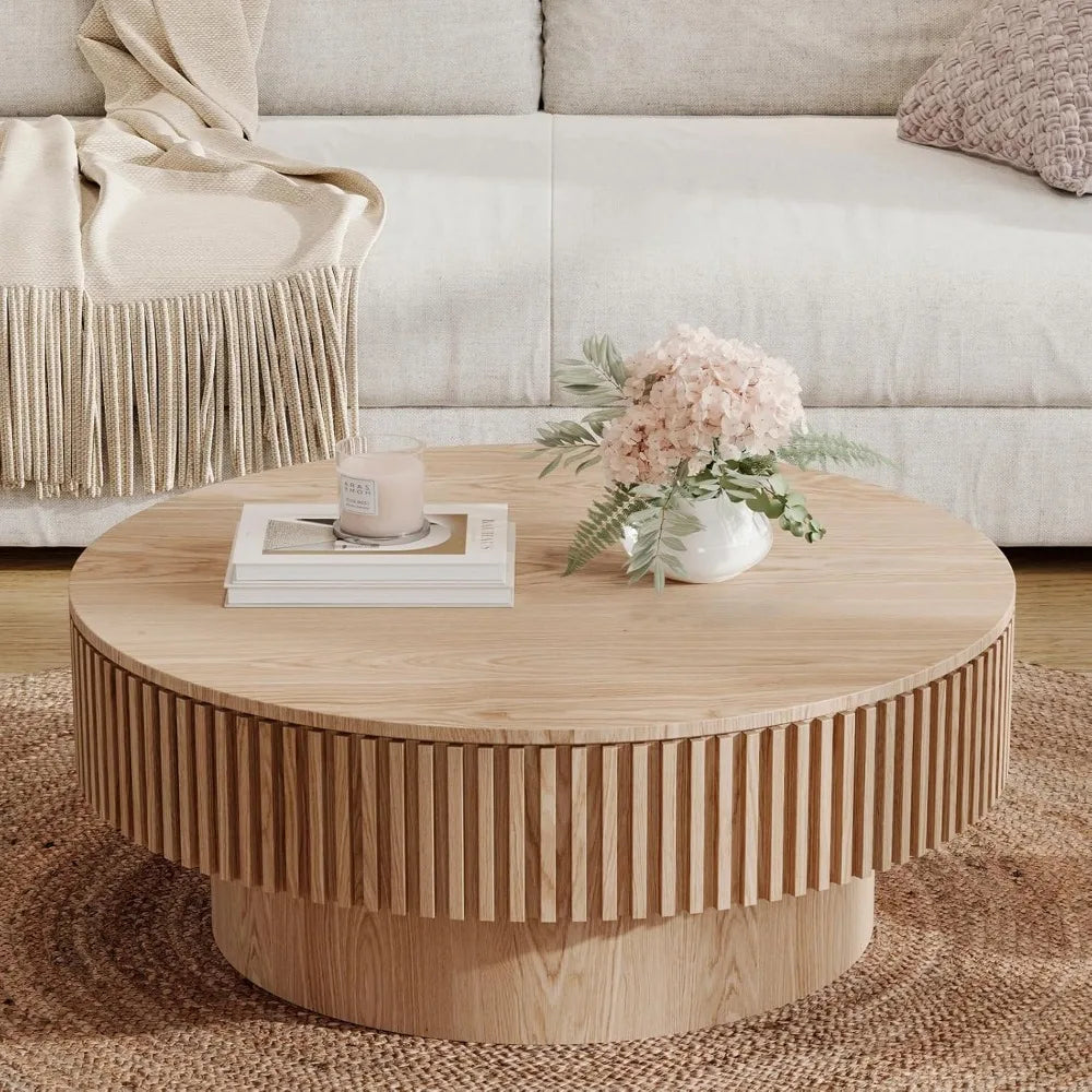 31.5 Round Coffee Table with Storage Modern Luxury Drum Accent Table