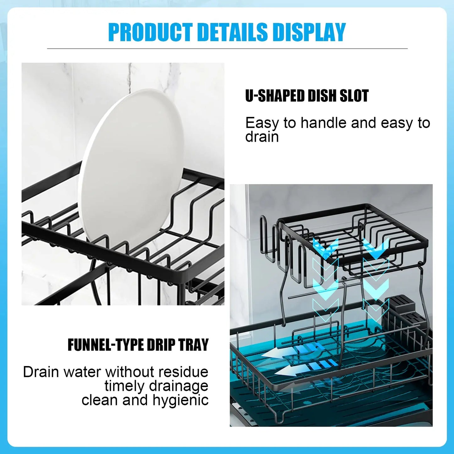 Large 2-Tier Dish Drying Rack Removable Kitchen Countertop Organizer