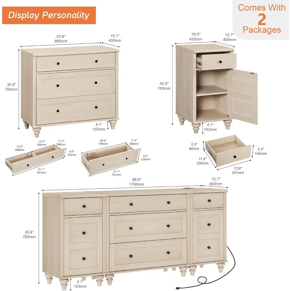 Children's Bedroom Furniture Set with 5-Drawer Dresser and Nightstands