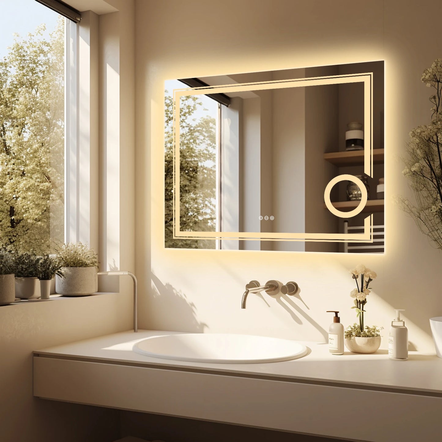 Ljustra LED Lighted Smart Bathroom Mirror 3X Magnifier Anti-Fog Wall Mounted