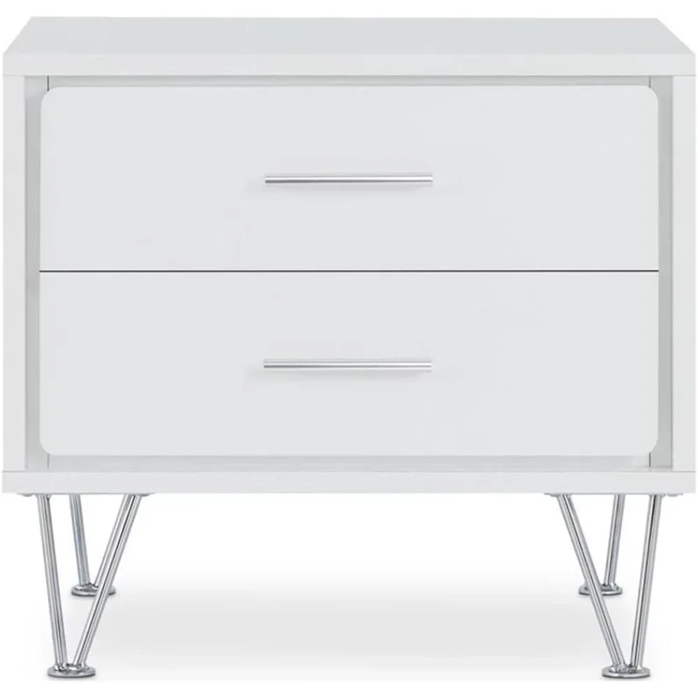 Ljustra Wooden Rectangular 2-Drawer Nightstand with V Shaped Legs