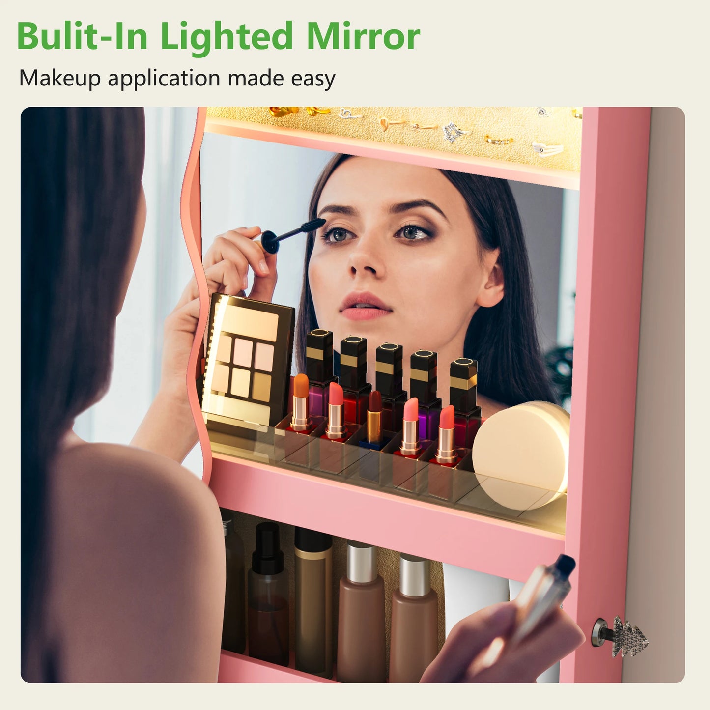 Ljustra Jewelry Armoire with LED Lights Lockable Hanging Organizer Cabinet