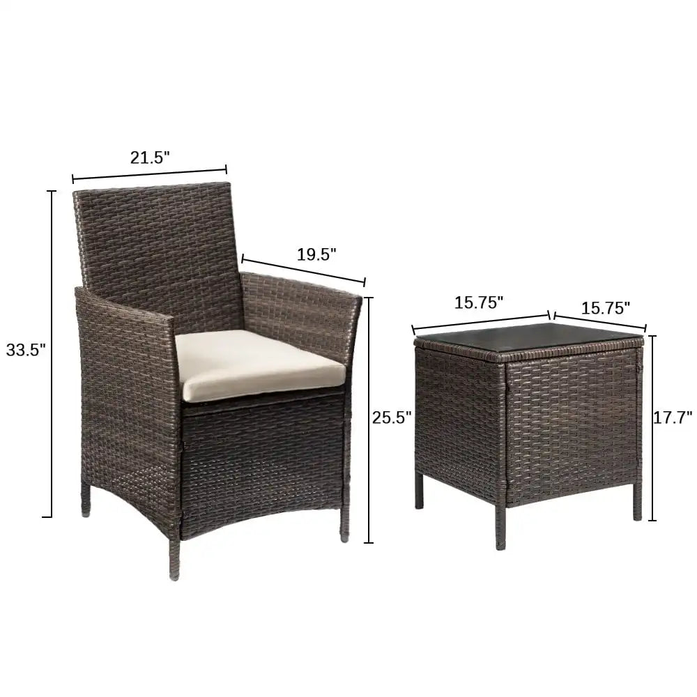 3 Piece Outdoor Patio Furniture Set Rattan Wicker Table Chairs