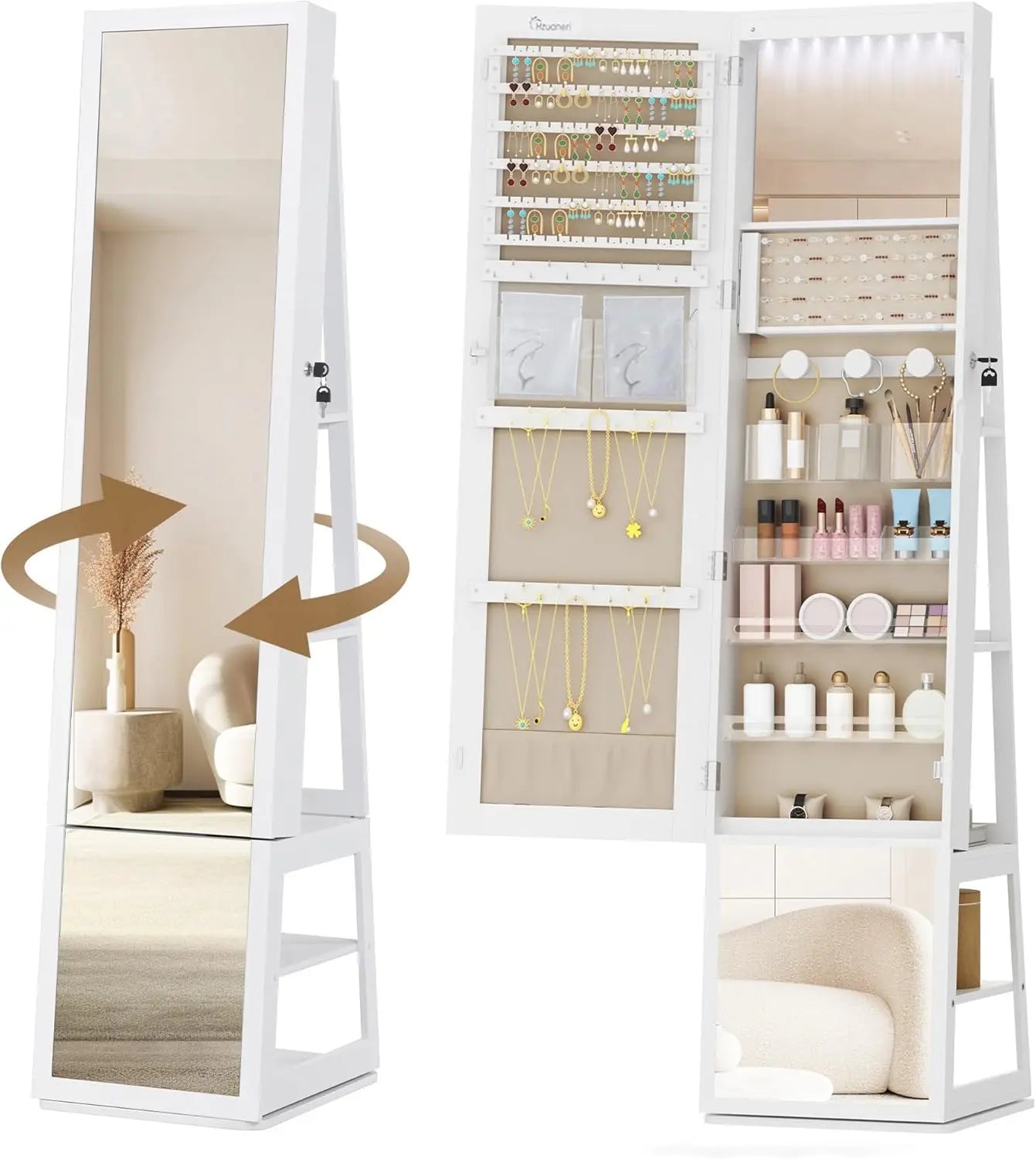 Ljustra 16 LED Jewelry Cabinet Armoire 360° Rotating Lockable Mirror