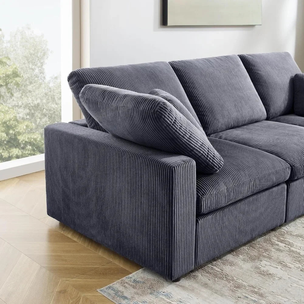 Ljustra 110" Large Modular Sofa Bed, Modern Sleeper Chaise, Corduroy Cloud Couch