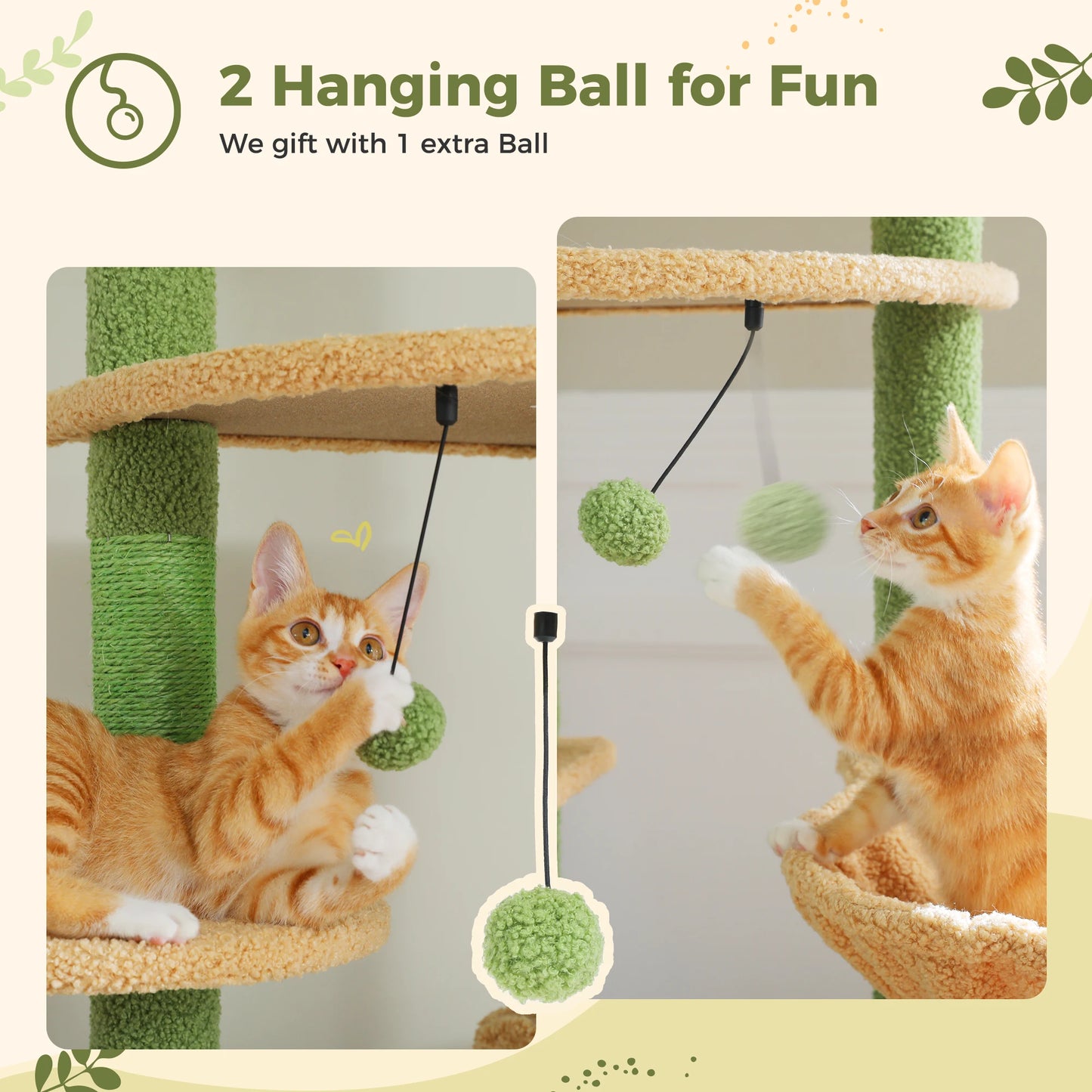 Floor to Ceiling Cat Tree Adjustable Height Wooden Tower with Scratching Posts