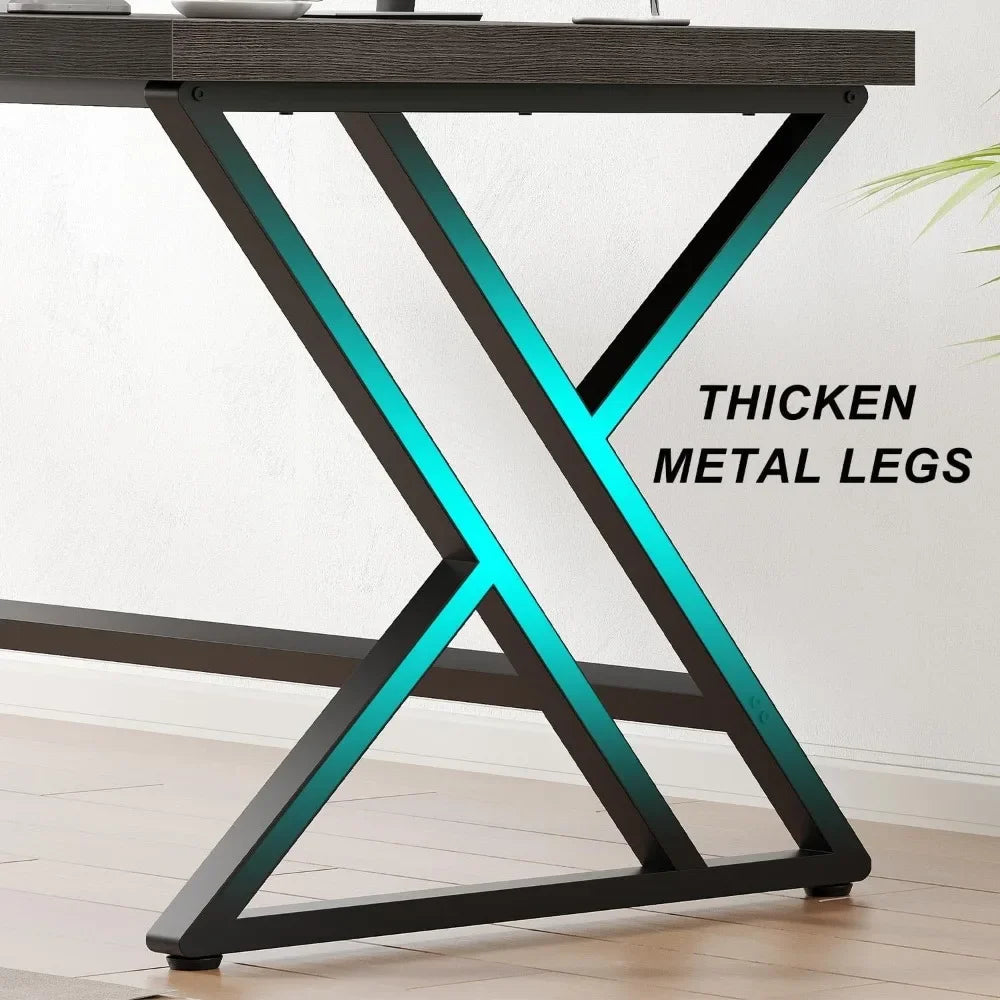 Industrial Computer Desk Rustic Wood Metal Home Office Writing Table