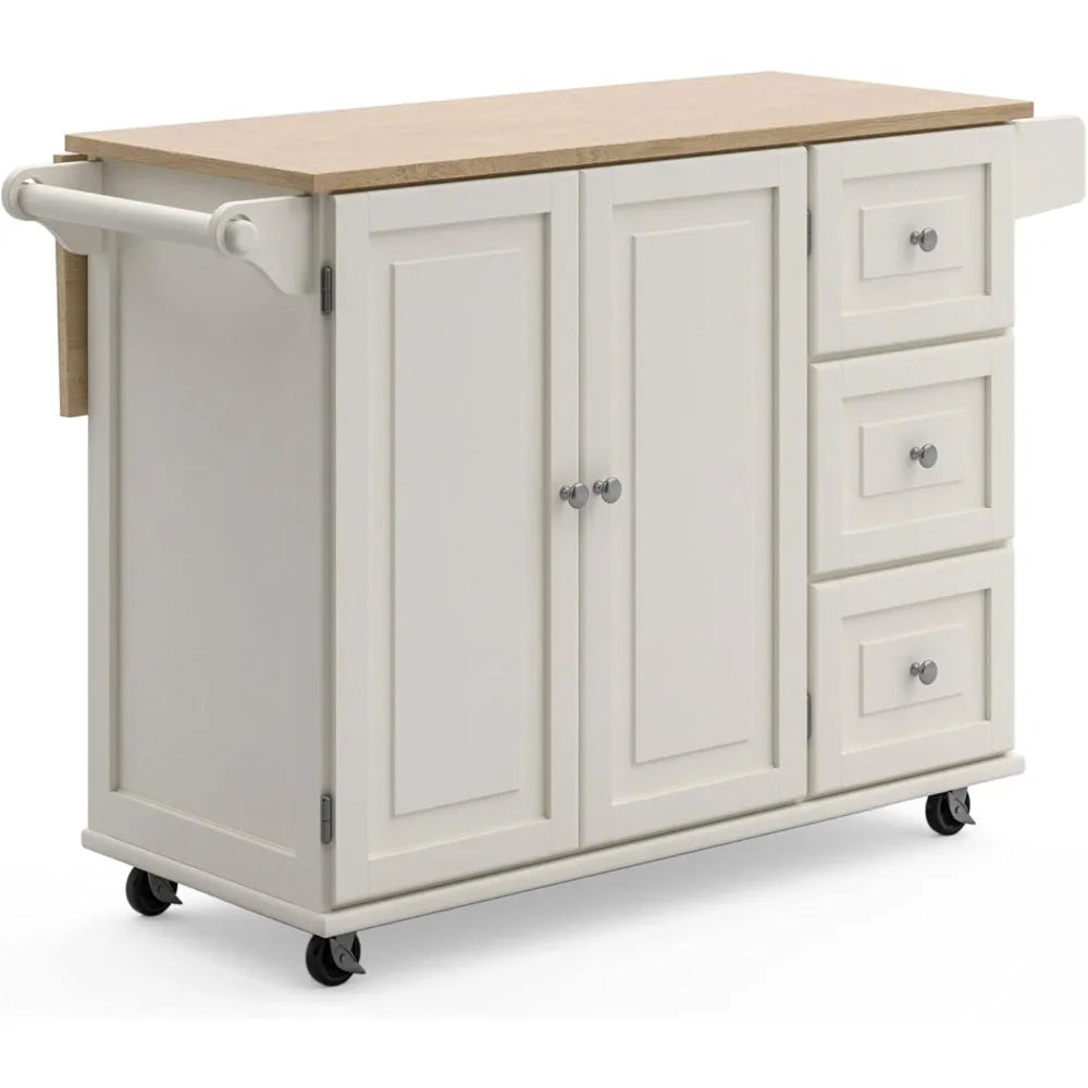 Ljustra Off-White Mobile Kitchen Island Cart with Breakfast Bar