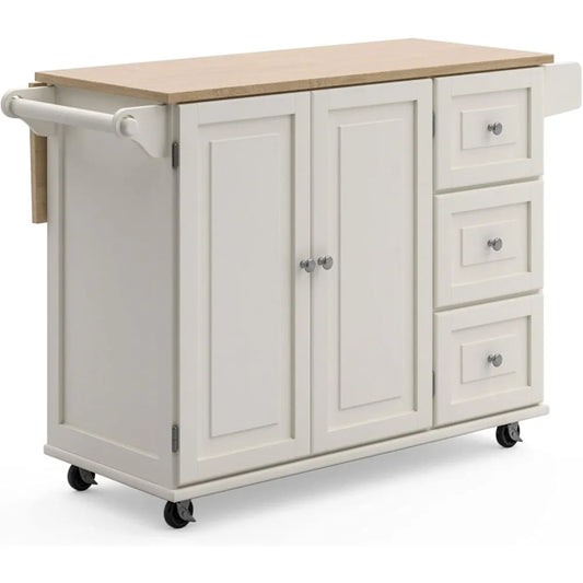 Ljustra Off-White Mobile Kitchen Island Cart with Breakfast Bar