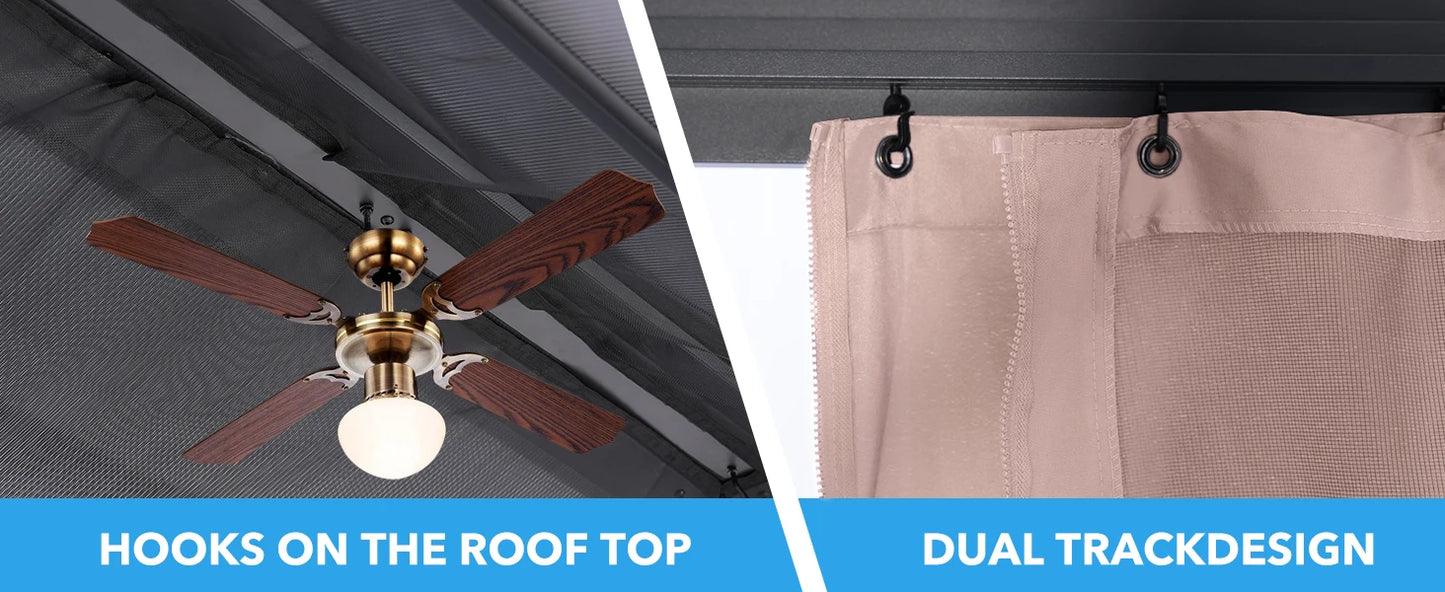 Ljustra 10X13FT Outdoor Gazebo Hardtop Canopy with Netting & Curtains