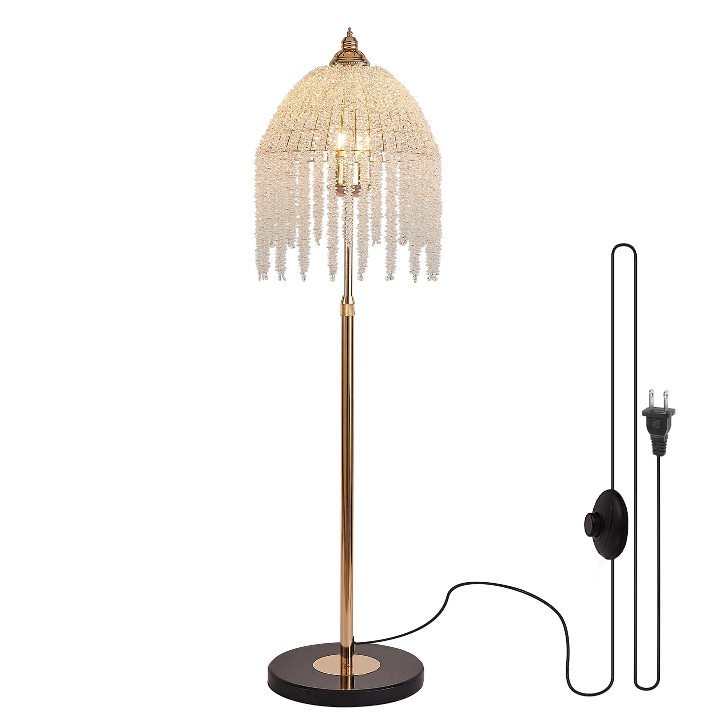 Elegant Crystal Floor Lamp Vintage Waterfall Design Marble Base