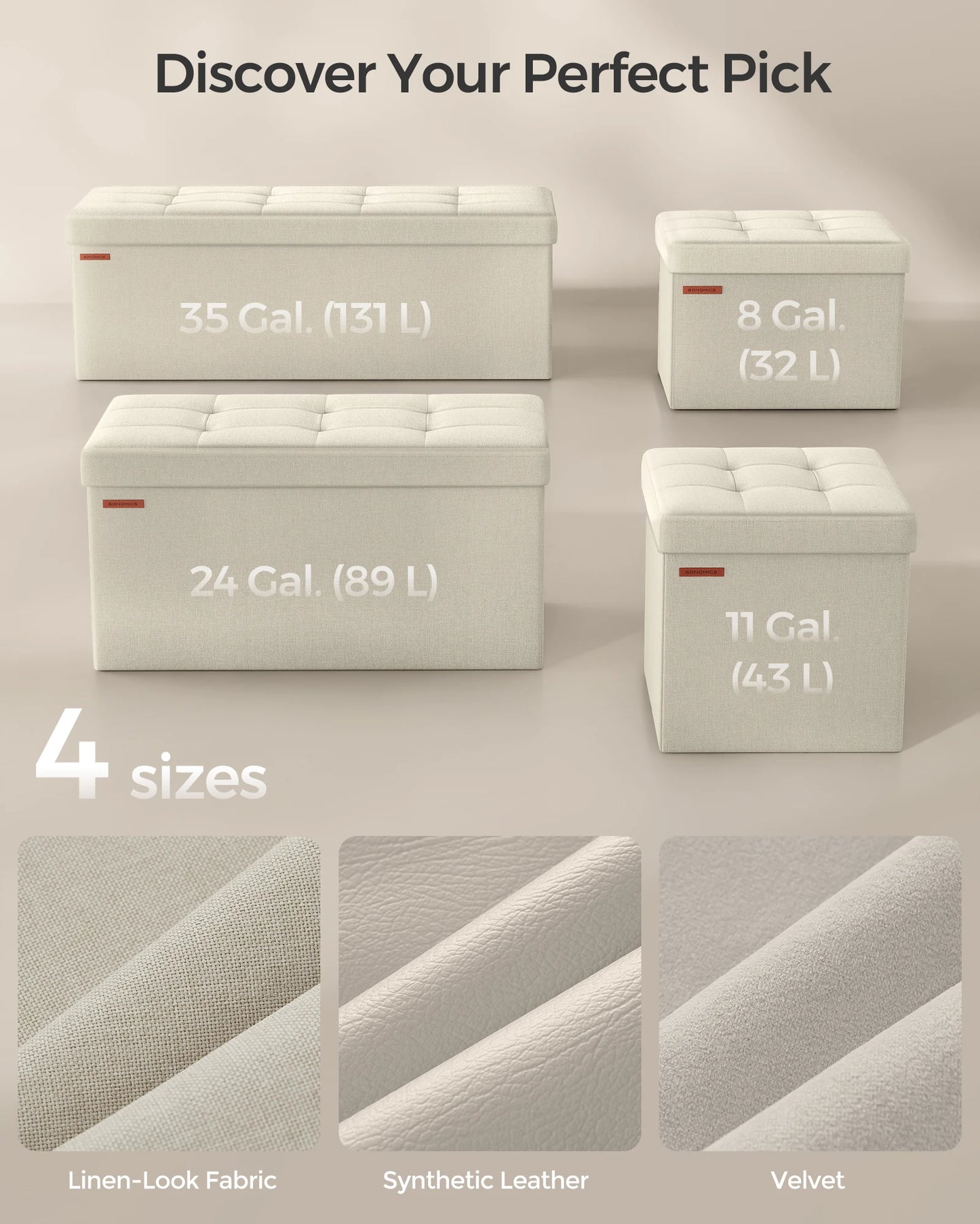 Ljustra 43 Inch Folding Storage Ottoman Bench Foot Rest Storage Chest