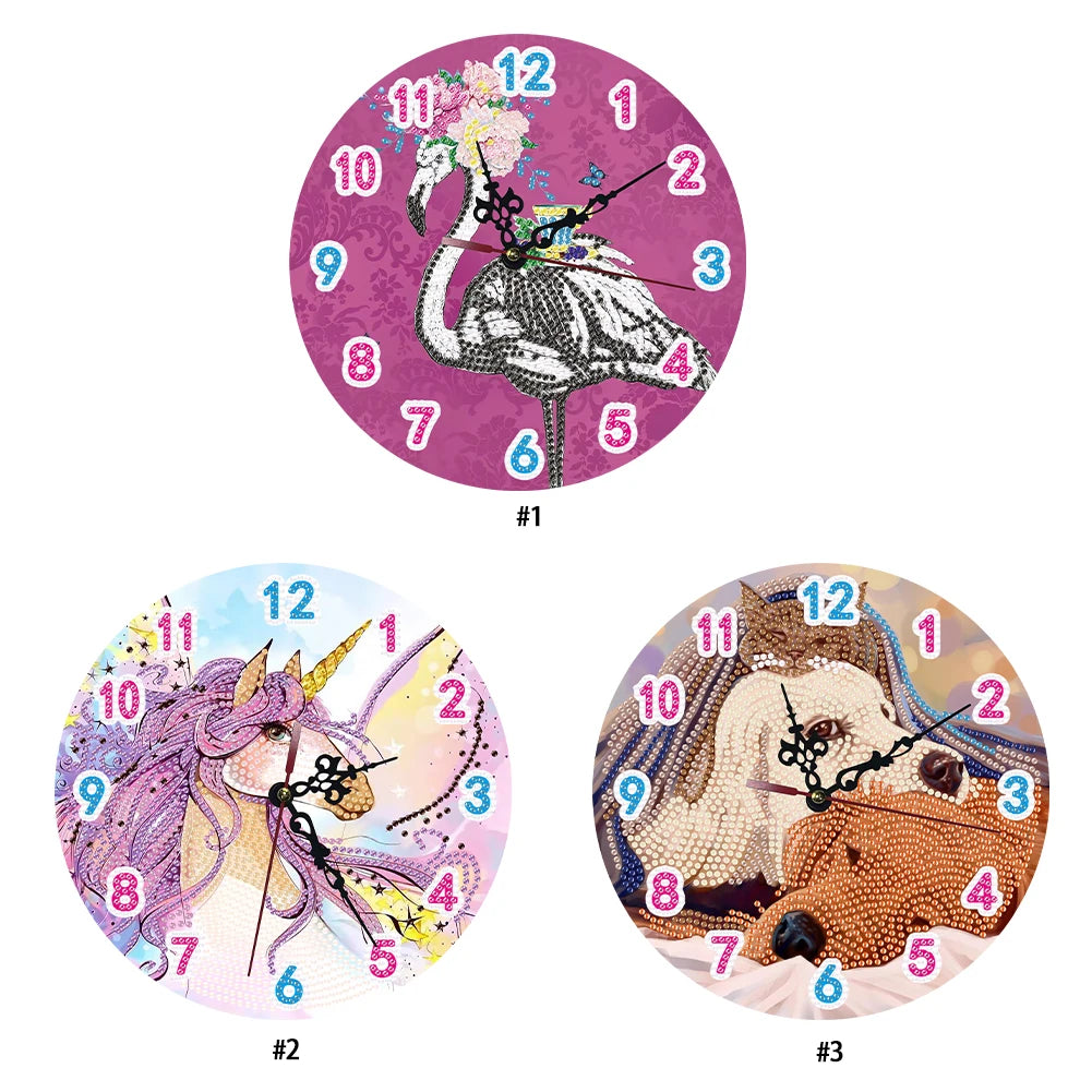 2D Flat DIY Diamond Painting Wooden Wall Clock Kit for Home Decor