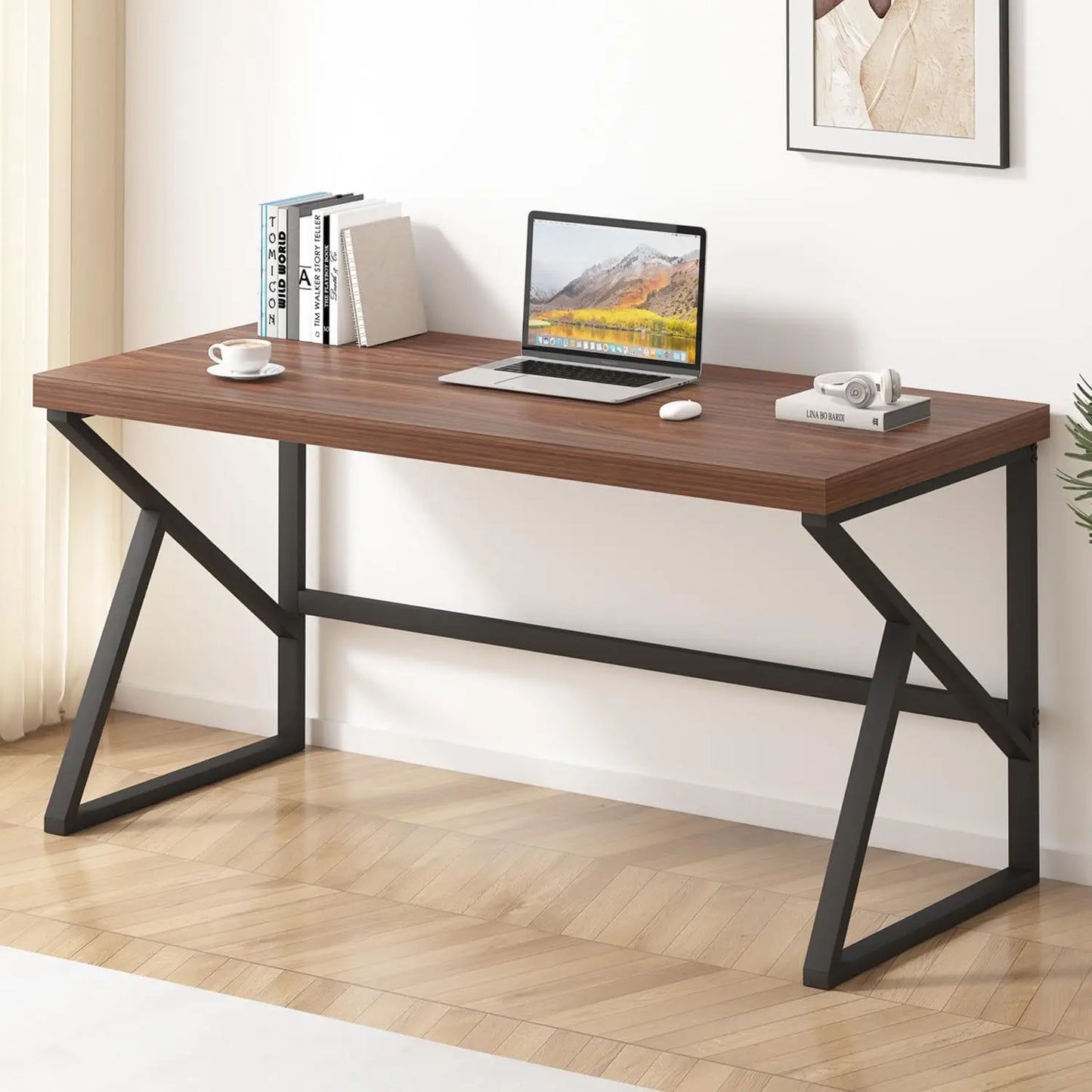 Rustic Brown Industrial Home Office Desk Simple Minimalist Design