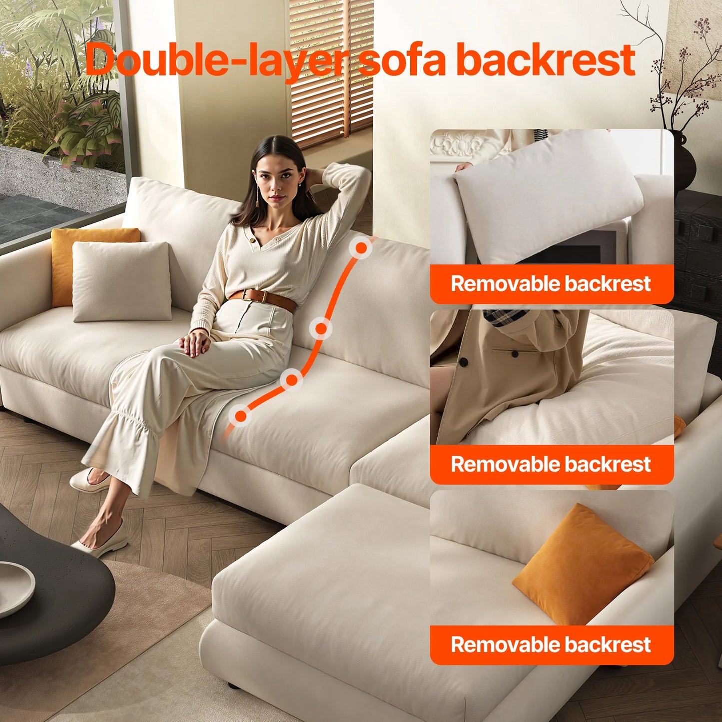 Ljustra Comfy Cloud Couch 108.2" Modern Sectional Sofa with Ottoman