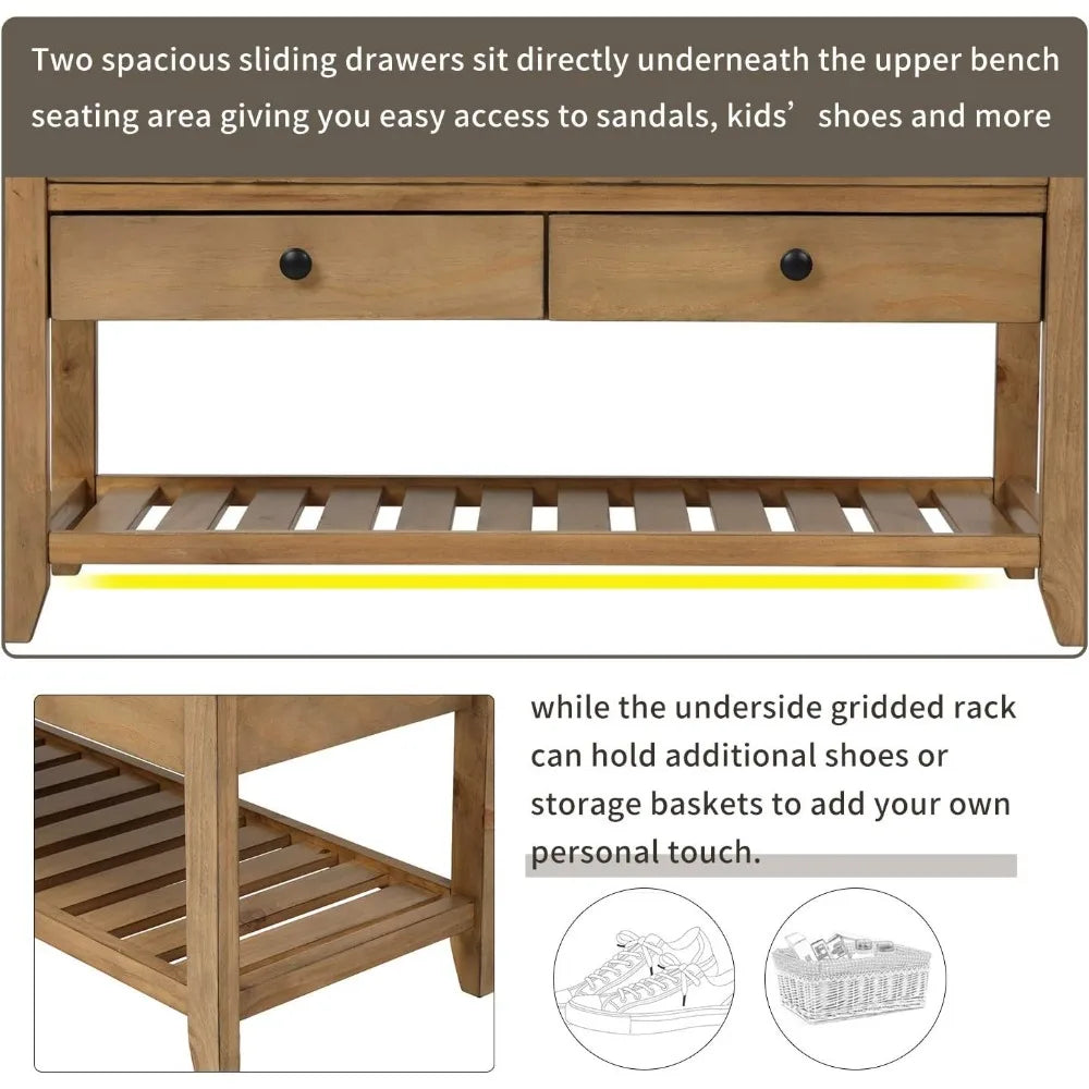Entry Storage Bench Shoe Rack with Cushioned Seat and Drawers