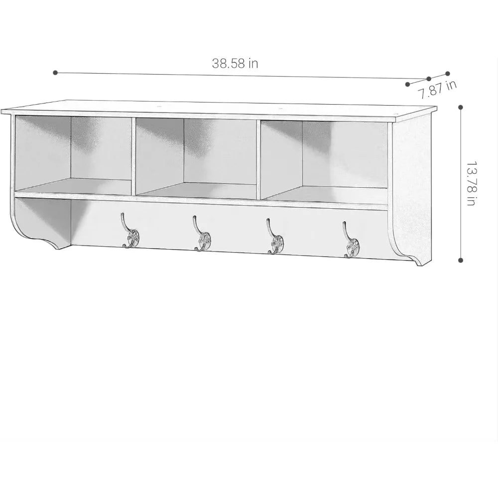 Contemporary Wall Mounted Coat Rack with Shelves and Hooks for Entryway