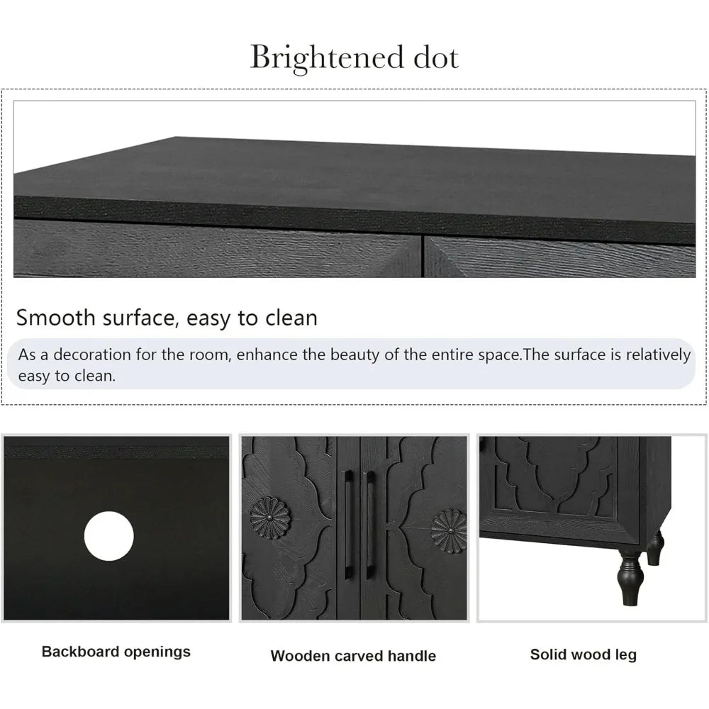 63 Inch Sideboard Cabinet Buffet Storage Adjustable Shelves Vintage Style