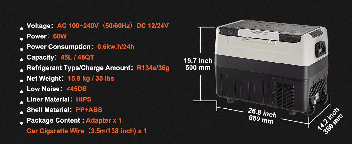 Ljustra Portable 35L Car Refrigerator with Wheels for Camping Travel