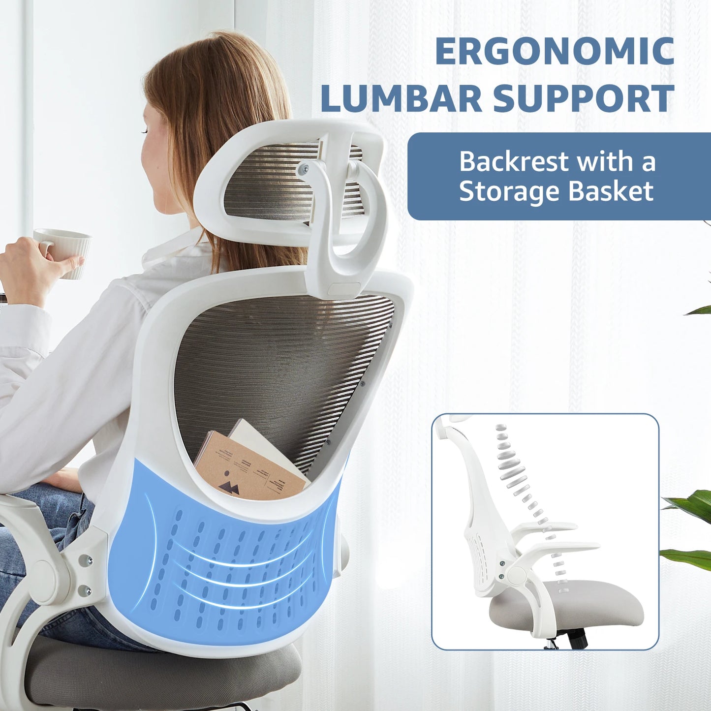 Ergonomic Office Computer Desk Chair Adjustable Lumbar Support Home Office