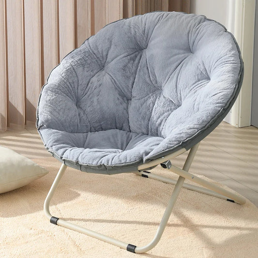 Ljustra Comfortable Faux Fur Saucer Chair Folding Lounge Chair Moon Shape