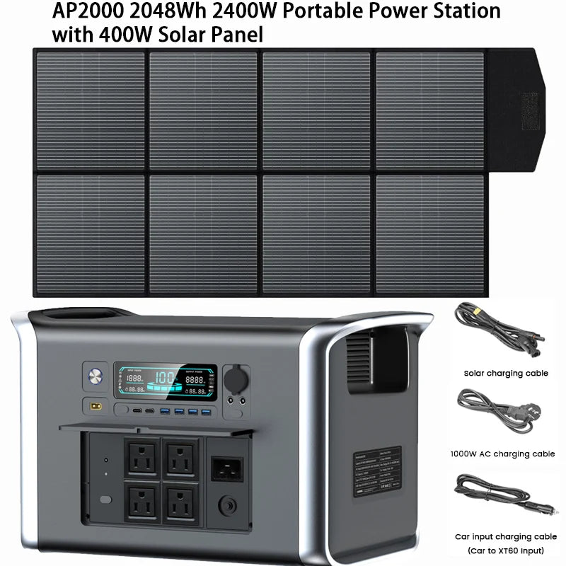 Portable Power Station 2400W 2048Wh Solar Panel RV Camping Generator