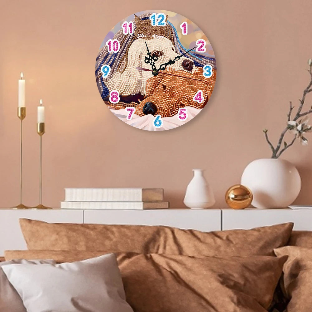 2D Flat DIY Diamond Painting Wooden Wall Clock Kit for Home Decor