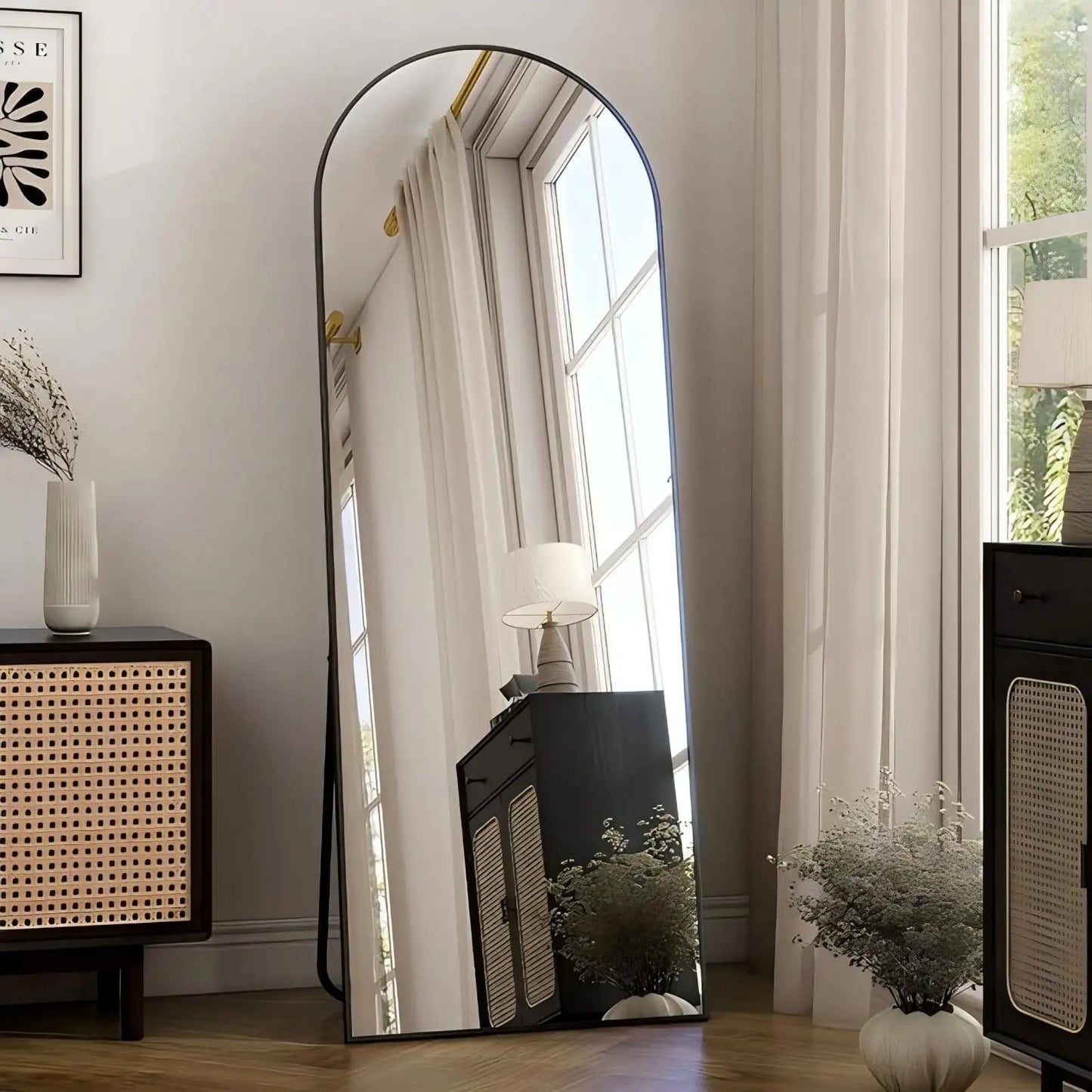 59in Full Length Arched Floor Mirror Standing Body Mirror Aluminum Alloy