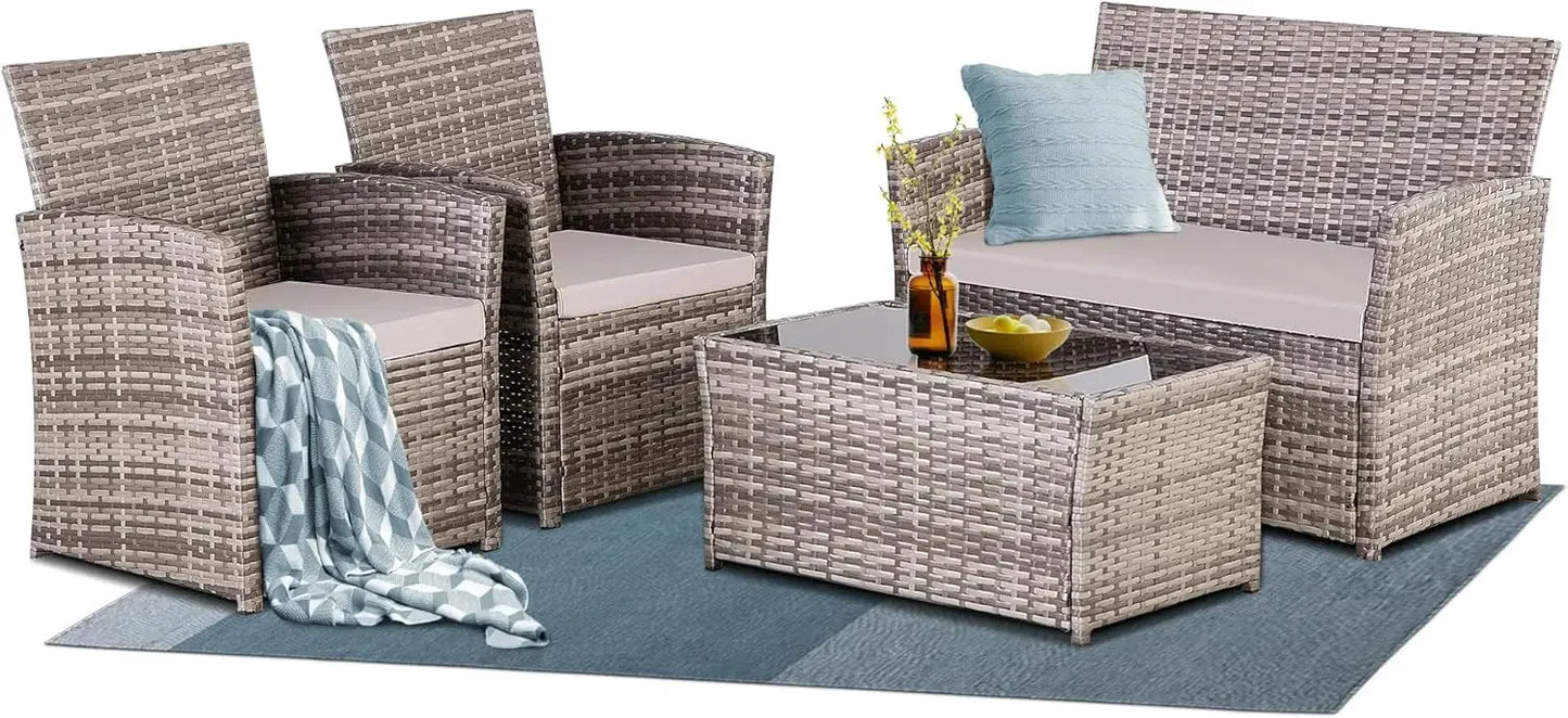Ljustra 4-Piece Patio Furniture Set Wicker Rattan Sofa Coffee Table