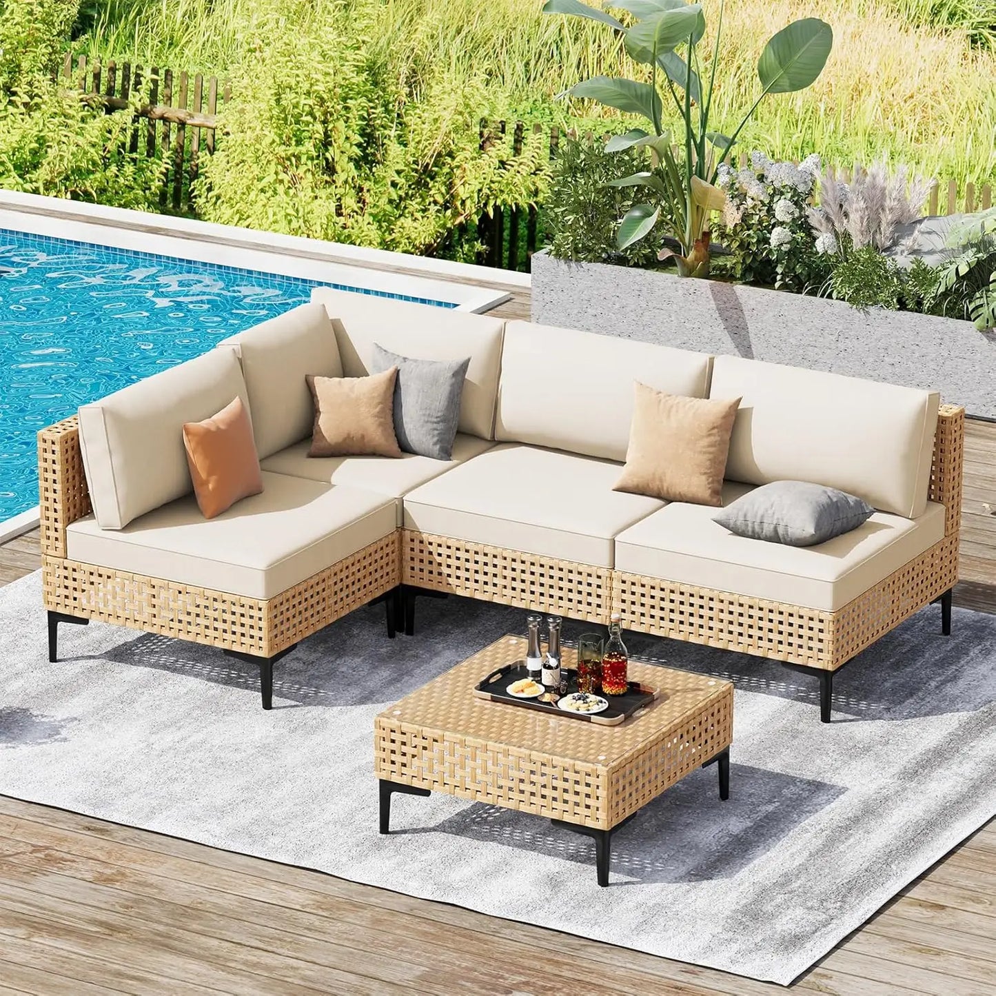 7-Piece Wicker Outdoor Patio Furniture Set with Coffee Table Sectional